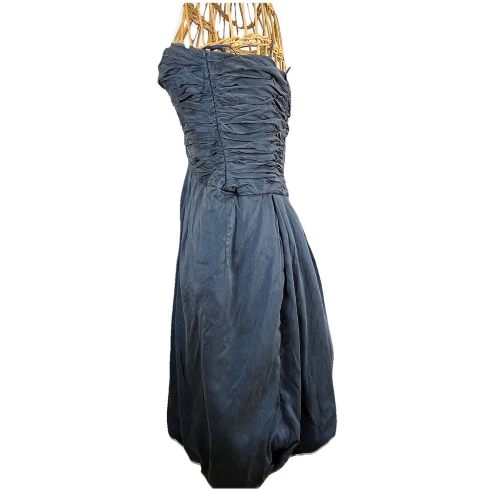 Badgley Mischka Peach Skin Silk Spaghetti Strap Blue Bubble Hem Dress Sz 6 - Picture 6 of 16